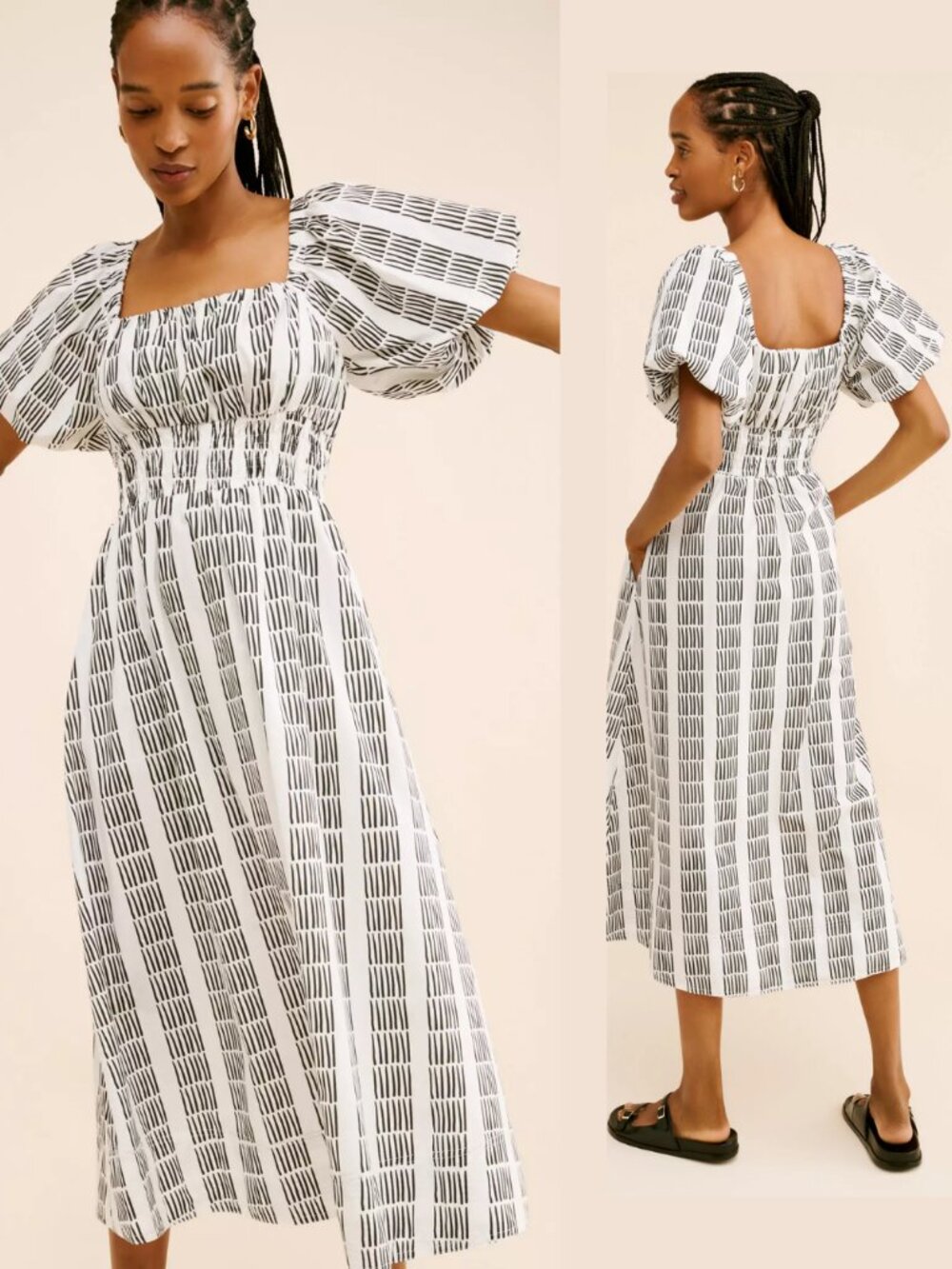 Anthropologie Maeve 100% Cotton Puff-Sleeve Smocked Midi Dress - Picture 6 of 16